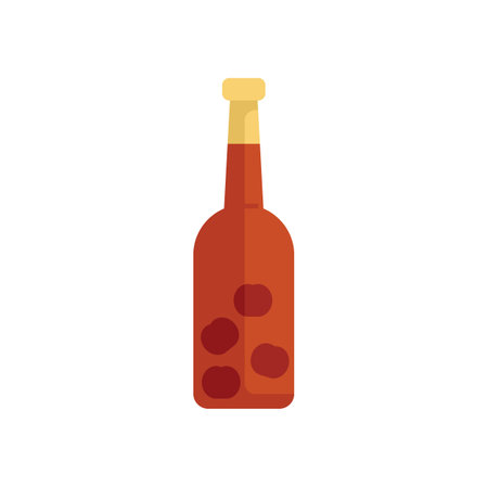 Tall glass bottle containing red wine with a few grapes floating insideのイラスト素材
