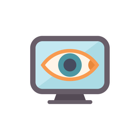 Computer monitor is displaying a large eye, symbolizing online surveillance and data privacy concernsのイラスト素材