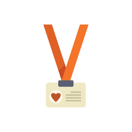 Volunteer identity badge with heart symbol hanging on lanyard, representing charity and social workのイラスト素材