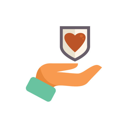Hand is holding a shield with a heart shape protecting love, health, and well beingのイラスト素材