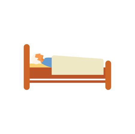 Illustration featuring a senior man lying in bed sleeping, depicting rest, relaxation, and good sleep hygieneのイラスト素材