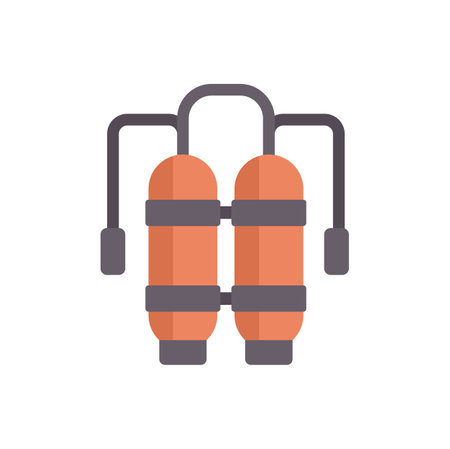 Illustration featuring an aqualung with double oxygen tanks, designed for professional diving and underwater explorationのイラスト素材