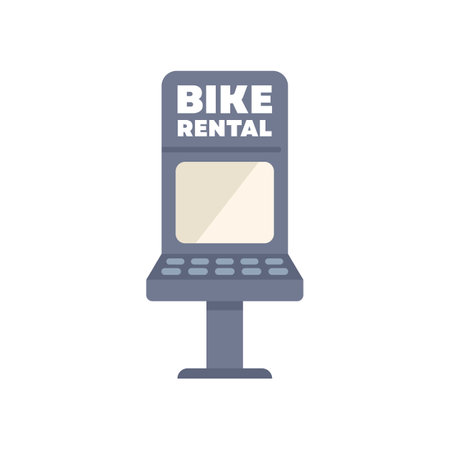 Modern bike rental stand with a digital screen displaying an empty frame, perfect for showcasing your advertisements in urban environmentsのイラスト素材