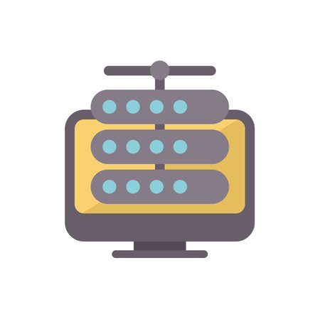 Servers connected to internet with database management system displayed on a computer screenのイラスト素材