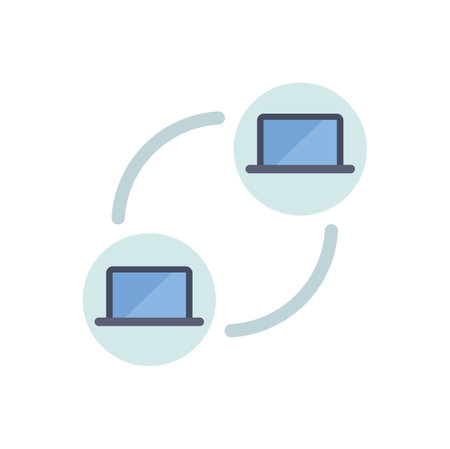 This minimal icon features two laptops exchanging data, representing a closed network or peer to peer file sharingのイラスト素材