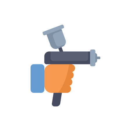 Worker hand holding paint spray gun, painting service flat iconのイラスト素材