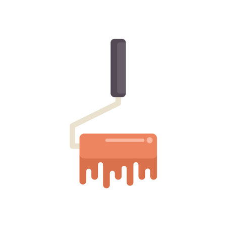 Paint roller is dripping with orange paint, evoking diy projects and home improvementのイラスト素材