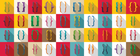 Bracket parenthesis icons set. Set of colorful curly brackets icons in a grid layout, symbolizing programming, coding, and software developmentのイラスト素材