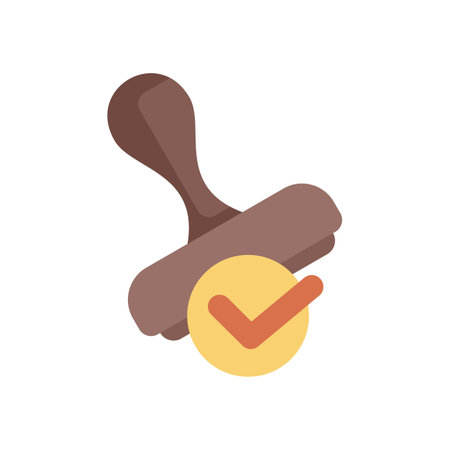 Rubber stamp leaving approved check mark sign on a document, concept of validationのイラスト素材