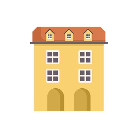 Simple vector illustration featuring a yellow building facade with arched entrances, suitable for various design projectsのイラスト素材