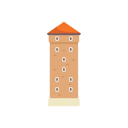 Simple vector illustration of a tall medieval tower, isolated on whiteのイラスト素材