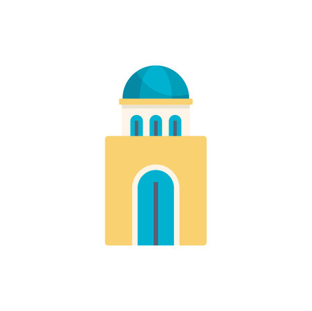 Illustration featuring a traditional greek building with a blue dome and doorway representing the local architecture styleのイラスト素材