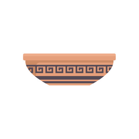 Ancient ceramic bowl with traditional greek ornament is isolated on white backgroundのイラスト素材