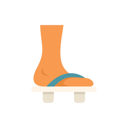 Cartoon style icon of a foot with blue flip flops standing on a bathroom scale