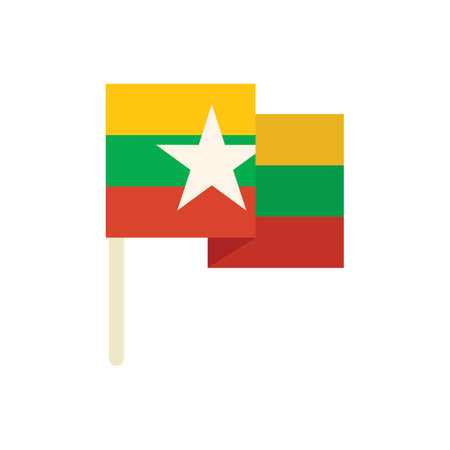 Simple vector illustration of the flag of myanmar on a pole, wavingのイラスト素材