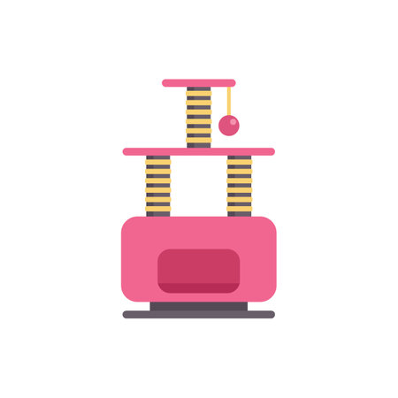 Pink cat tree with scratching posts, a platform, and a hanging toy, providing a fun and stimulating environment for cats to play, scratch, and relaxのイラスト素材