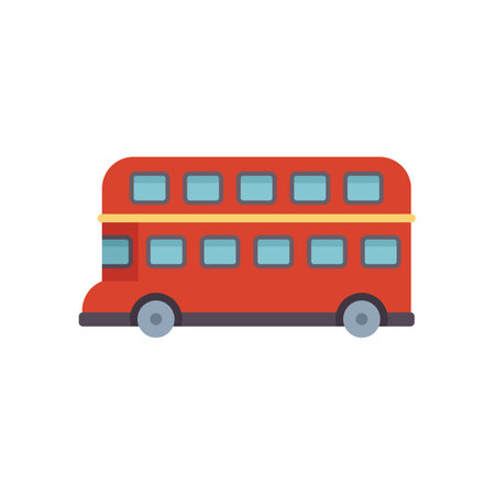 Classic red london double decker bus driving through a city streetのイラスト素材