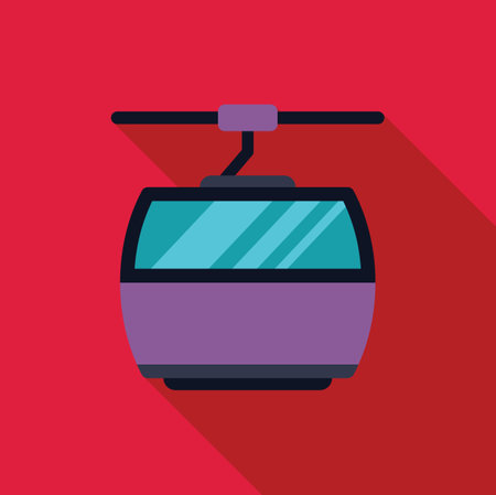 Purple cable car moving on cable against red background, transportation conceptのイラスト素材