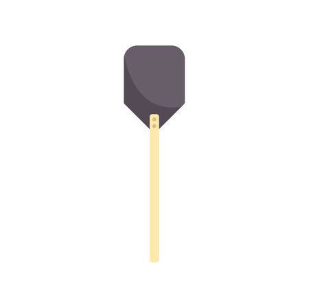 Large wooden pizza peel with metal scoop for baking bread and pastry is standing upright on white backgroundのイラスト素材