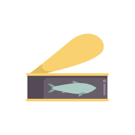 Open tin can of sardines preserved in oil flat color icon for apps and websitesのイラスト素材