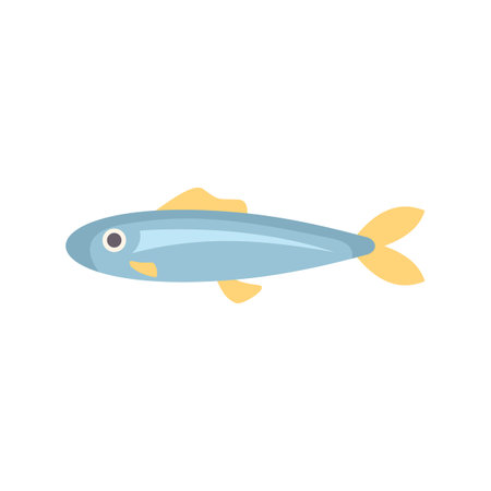 Simple and colorful illustration of a small blue fish swimming with yellow fins, isolated on white backgroundのイラスト素材