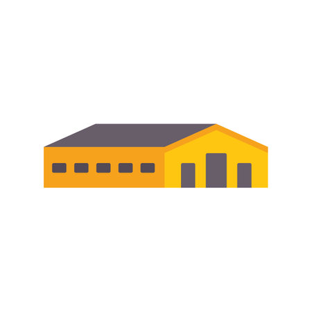 This vector illustration features a simple yellow warehouse building, symbolizing industrial activities and logisticsのイラスト素材