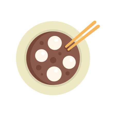 Simple illustration of a bowl of tangyuan soup with chopsticks resting on top, representing chinese cuisine and cultural traditionsのイラスト素材