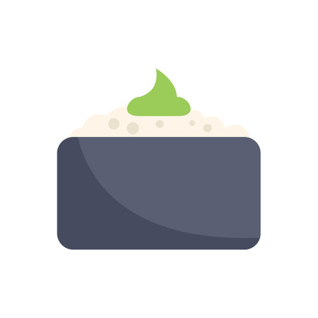 Simple vector illustration of gunkan maki sushi, featuring a rectangular block of rice topped with a swirl of green wasabiのイラスト素材