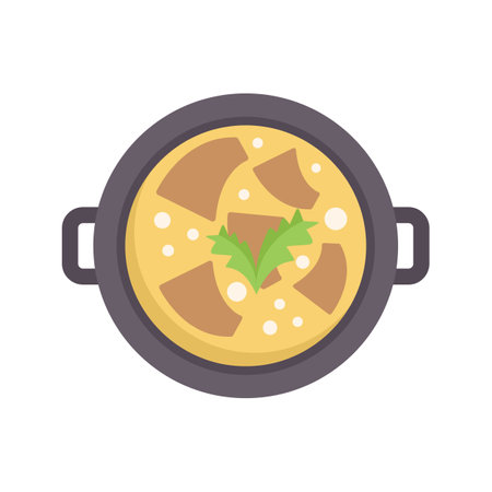 Steaming bowl of delicious soup is ready to be enjoyed, perfect for representing lunch or dinnerのイラスト素材