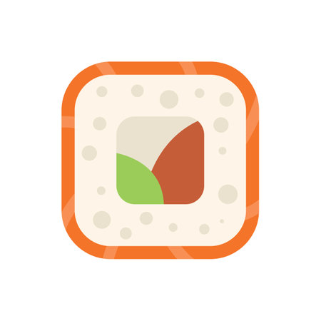 Vector illustration of a square piece of sushi with salmon showing rice avocado and fish filling, isolated on a white backgroundのイラスト素材