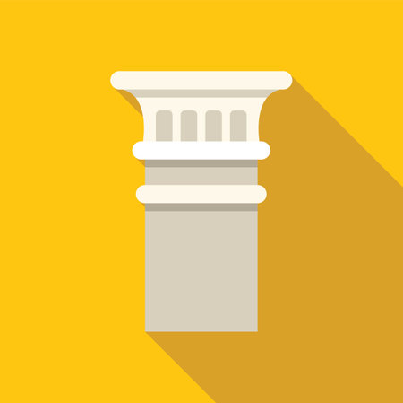 White ionic column casting long shadow on vibrant yellow backdrop, symbolizing classical architecture and historical heritageのイラスト素材