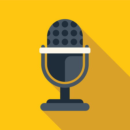 Vintage microphone is broadcasting on yellow background, perfect for podcast, music recording, or audio projectsのイラスト素材
