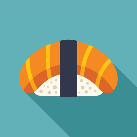 Flat design illustration of salmon nigiri with long shadow on turquoise backgroundのイラスト素材