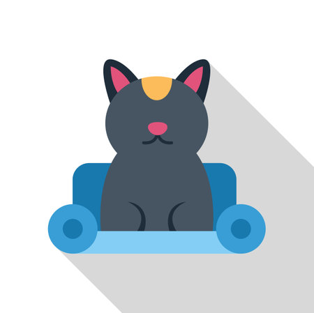Adorable black cat enjoying a relaxing moment on a cozy blue sofa, perfect for pet and home decor themesのイラスト素材