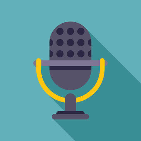 Studio microphone capturing sound in a flat, minimalist style with long shadow, ideal for podcasting or audio related projectsのイラスト素材