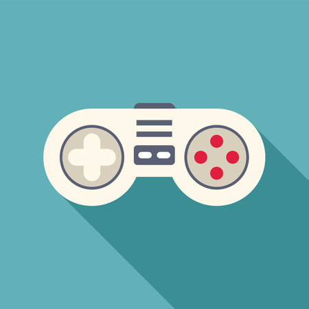 Minimalist flat design illustration featuring a retro gamepad, evoking nostalgia and gaming culture