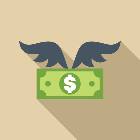 Dollar bill with wings flying away, representing money loss, financial instability, and economic challengesのイラスト素材