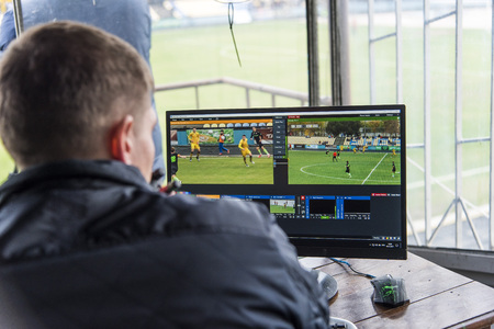 soccer 2nd League Ukraine "Energy" -"Metalist" 05 Nov, 2017 , players in European football in the game,Ukraine, Kherson region , New Kakhovka ,the stadium "Energy"のeditorial素材