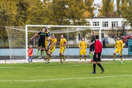 soccer 2nd League Ukraine "Energy" -"Metalist" 05 Nov, 2017 , players in European football in the game,Ukraine, Kherson region , New Kakhovka ,the stadium "Energy"のeditorial素材