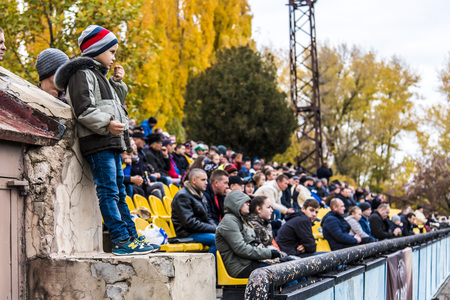soccer 2nd League Ukraine "Energy" -"Metalist" 05 Nov, 2017 , players in European football in the game,Ukraine, Kherson region , New Kakhovka ,the stadium "Energy"のeditorial素材