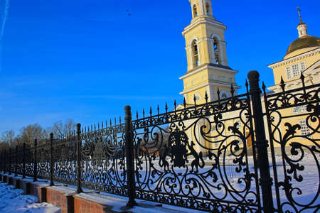 Demidov leaning Tower Nevyansk winter. Russiaの写真素材