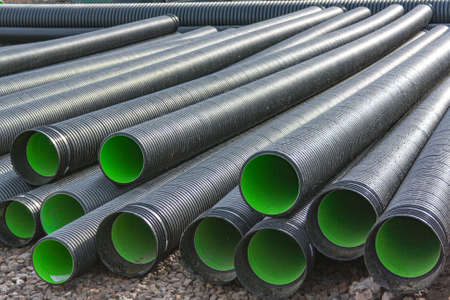 Corrugated water pipes of large diameter prepared for laying