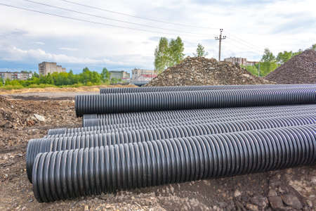 Corrugated water pipes of large diameter prepared for laying