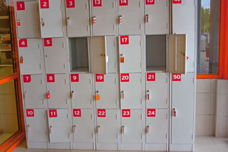 Lockers in closed supermarket, construction and safetyの写真素材