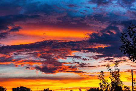 View of the sunset and clouds before stormの写真素材