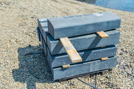 Stack of concrete curbstone close upの写真素材