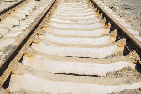 Rails of tramways prepared for stacking close-upsの写真素材