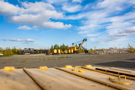 Old equipment for the extraction of iron ore in a quarryの写真素材