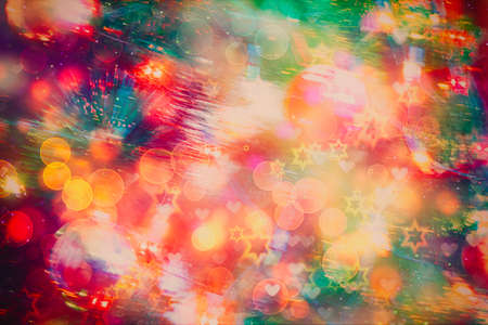 Christmas tree decorated with garlands, close-up backgroundの写真素材