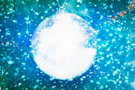 Christmas tree decorated with garlands, close-up backgroundの写真素材